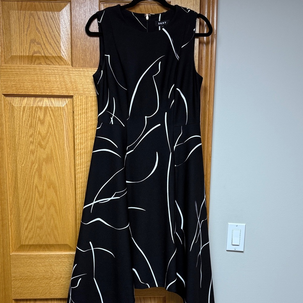 DKNY Black and White High Low Dress